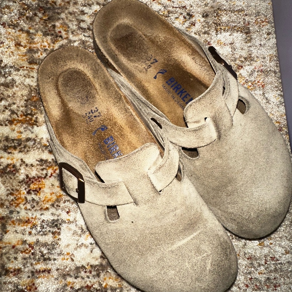 Birkenstock Tan Suede Boston Clogs - Picture 2 of 4